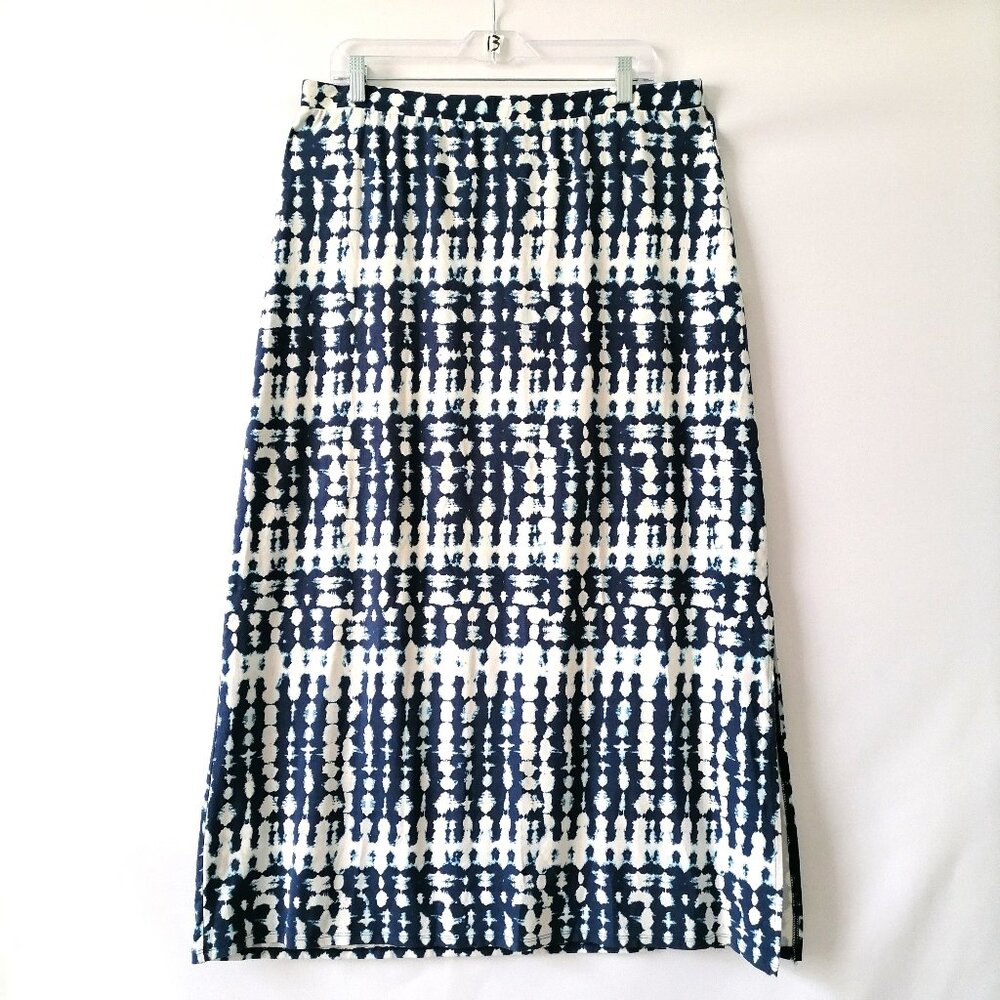 Chico's Womens Blue & White Side Slit Tie Dye Print Maxi Skirt Size 2 US L